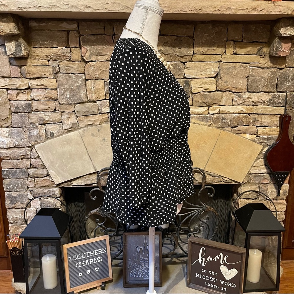 Ember Black and White Polka Dot V Neck Top Blouse Size Large - Picture 5 of 8